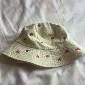 Cream Bucket Hat with Red Mushroom Print
